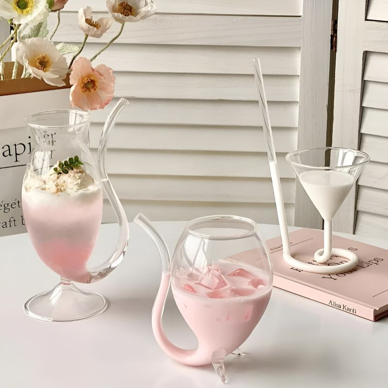 Wine Glass with Built-in Straw