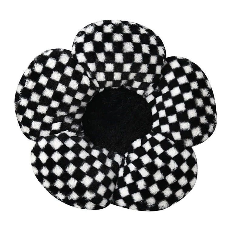 Checkered Flower Plush Pillow