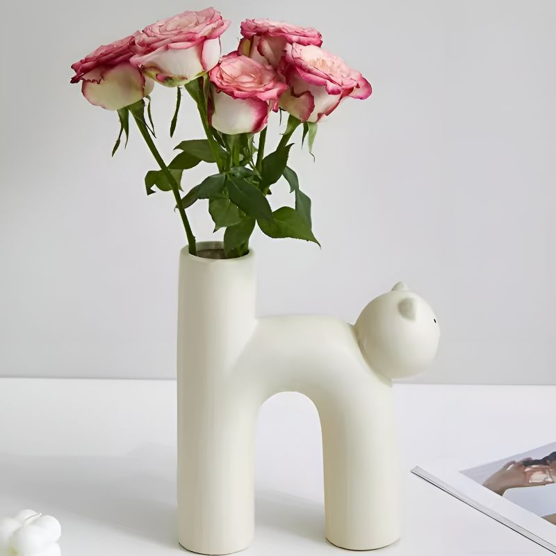 White Cute Kitten Ceramic Vase