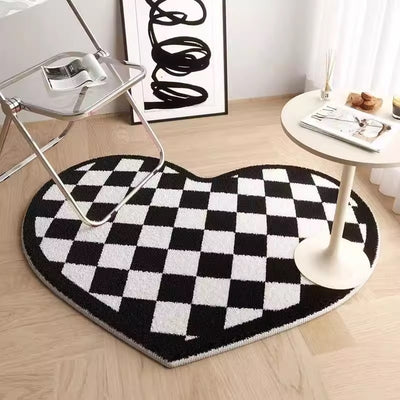 heart-shaped carpet (with black-and-white checkerboard coloring)