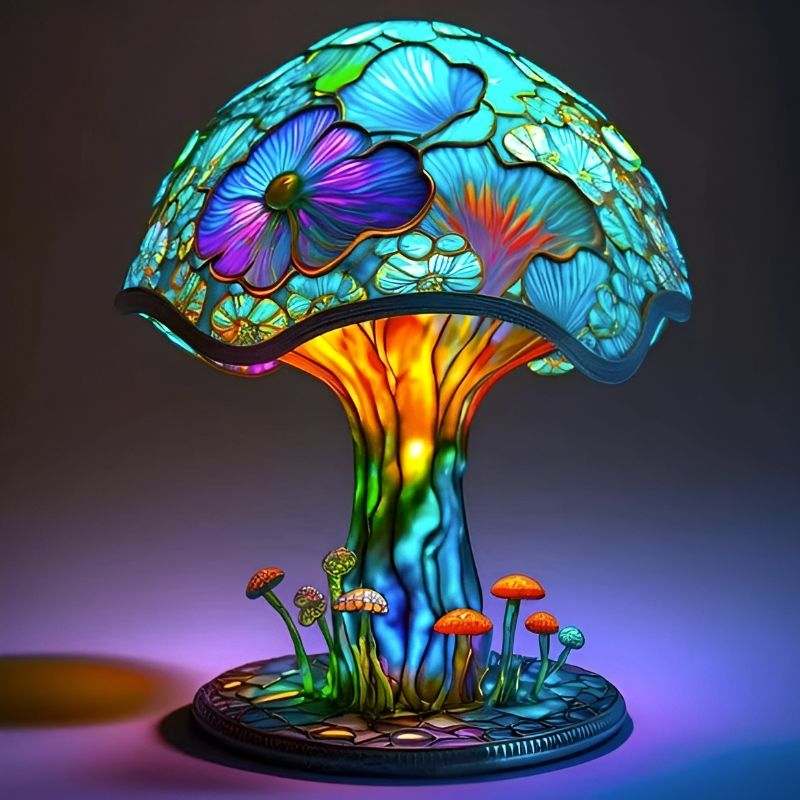 Light Blue Fairycore Mushroom Glass Lamp