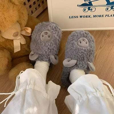 Grey Fluffy Sheep Slippers