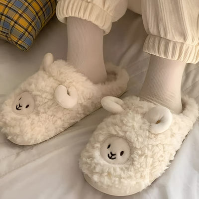 White Fluffy Sheep Slippers