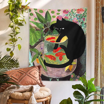 Purrfect Catch Aesthetic Tapestry