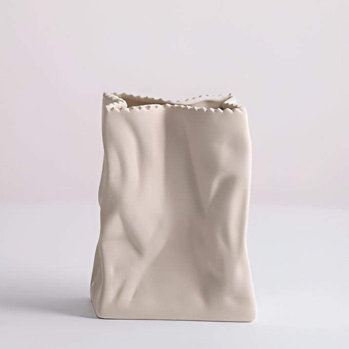 beige minimalistic crumpled bag vase