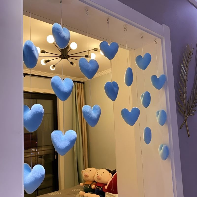 blue fluffy hearts wall decoration