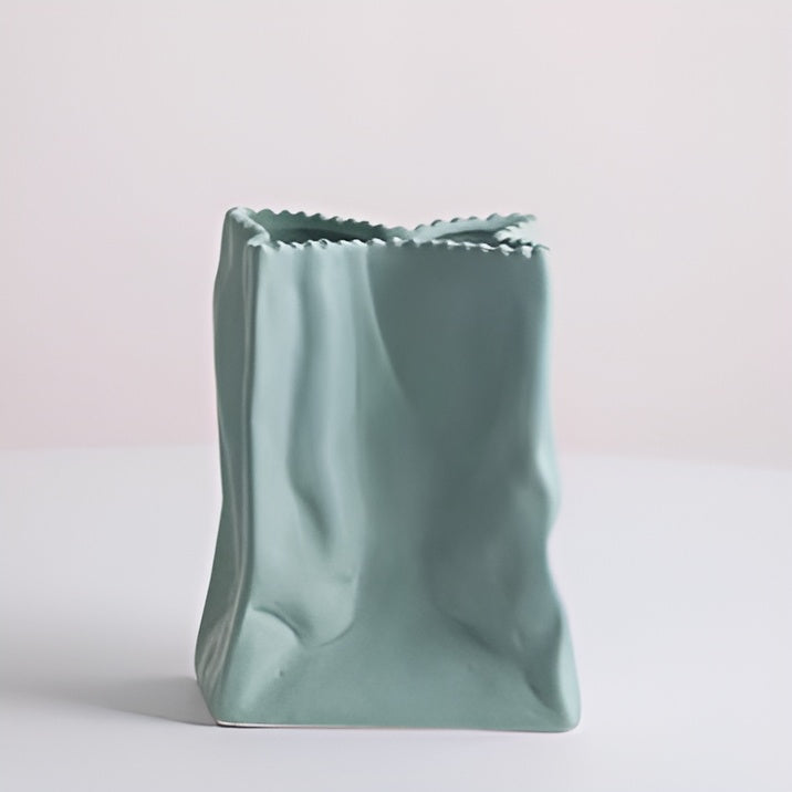 green minimalistic crumpled bag vase