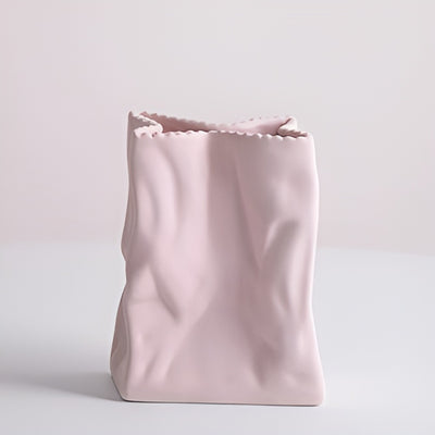pink minimalistic crumpled bag vase