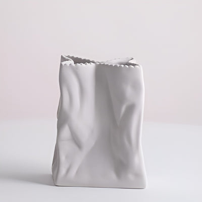 white minimalistic crumpled bag vase