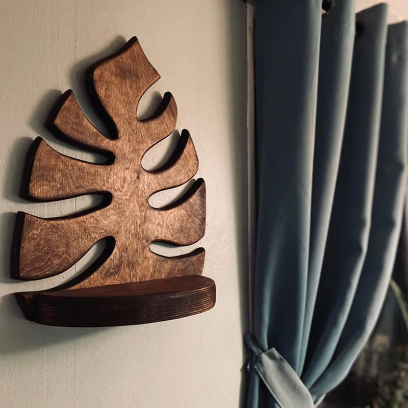aesthetic leaf wooden shelf