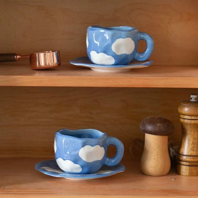 irregular blue cloudy ceramic mug