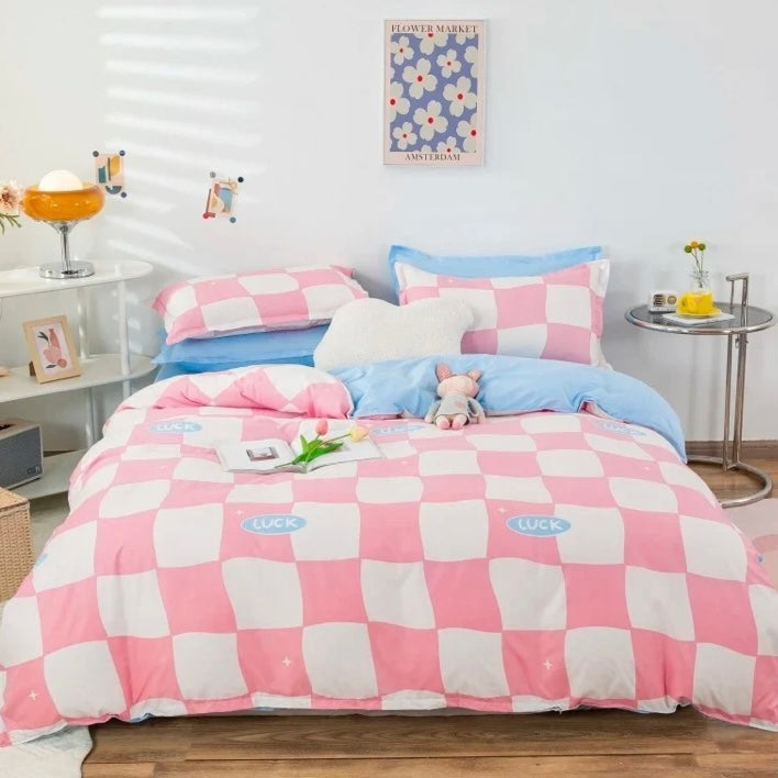  Pink Danish Pastel Checkered Bedding Set
