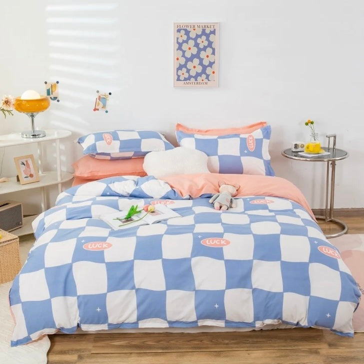 Blue Danish Pastel Checkered Bedding Set