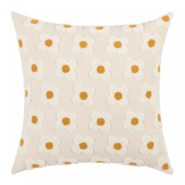 aesthetic beige floral pattern cushion cover