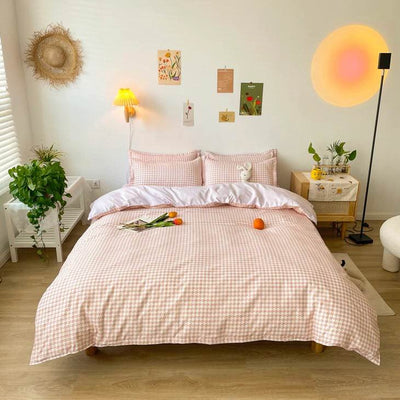 pink dogtooth bedding set