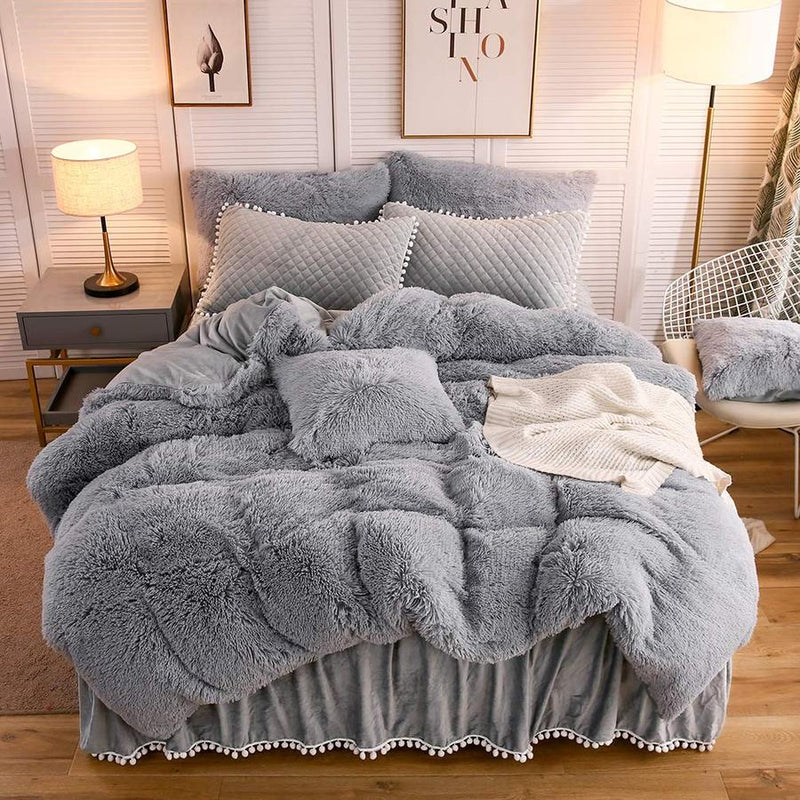 Light Gray Plush Bedding Set Boogzel home