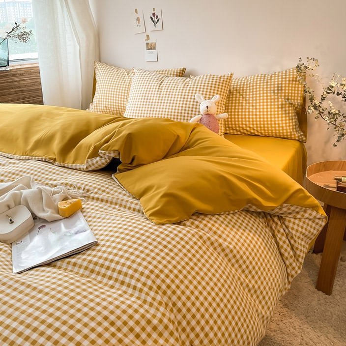 yellow plaid cozy bedding set boogzel home
