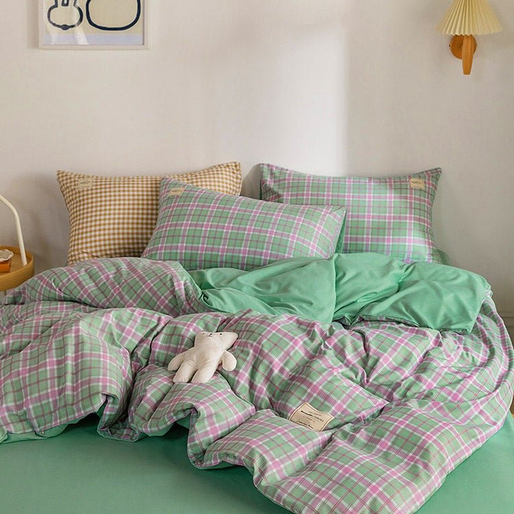 boogzelhome aesthetic checkered mint green bedding set