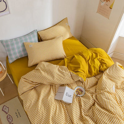 boogzel home aesthetic yellow plaid bedding set