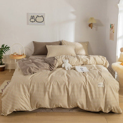 aesthetic cozy beige plaid bedding set