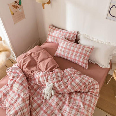 pink plaid bedding set boogzel home