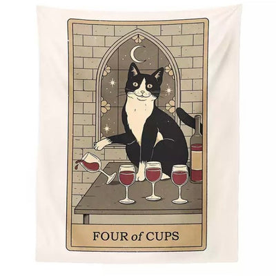four of cups cat tapestry