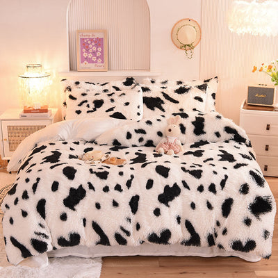 boogzel home aesthetic plush cow print bedding set